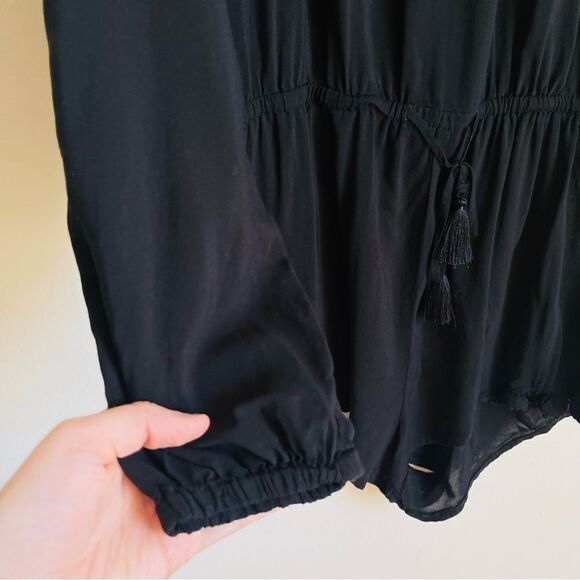 Victoria’s Secret Black Off Shoulder Tassel Sleep Romper Large - Picture 6 of 11